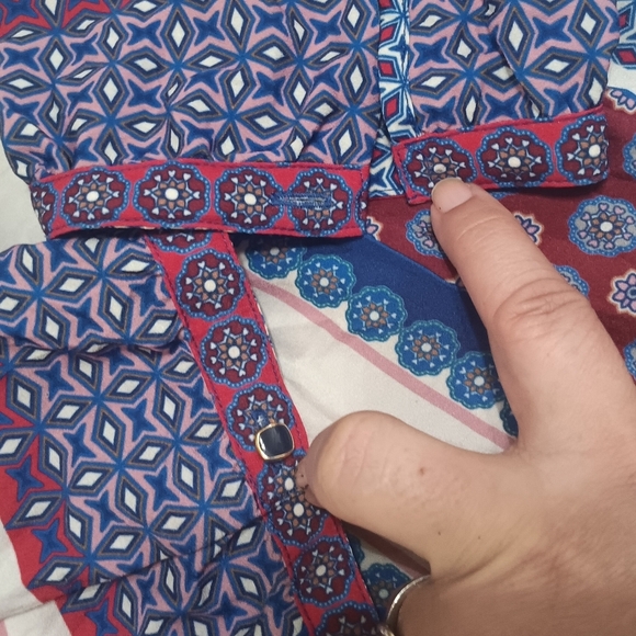 Talbots Blue and Red Boxy Blouse with Embroidery - Picture 9 of 10